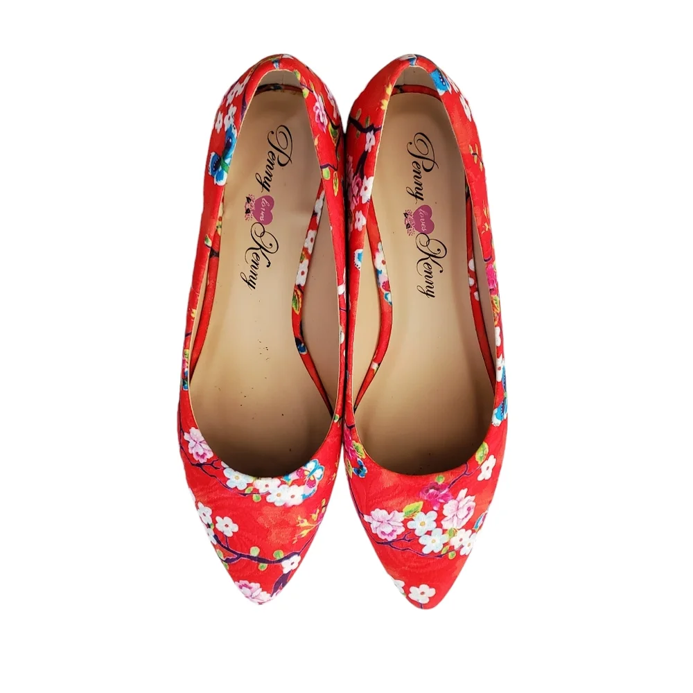 Penny Loves Kenny Aaron SF Red‎ Floral Flats Size 10M